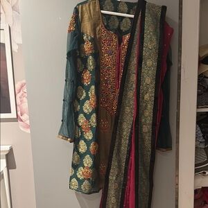 Embroidered Green and Gold Traditional Outfit